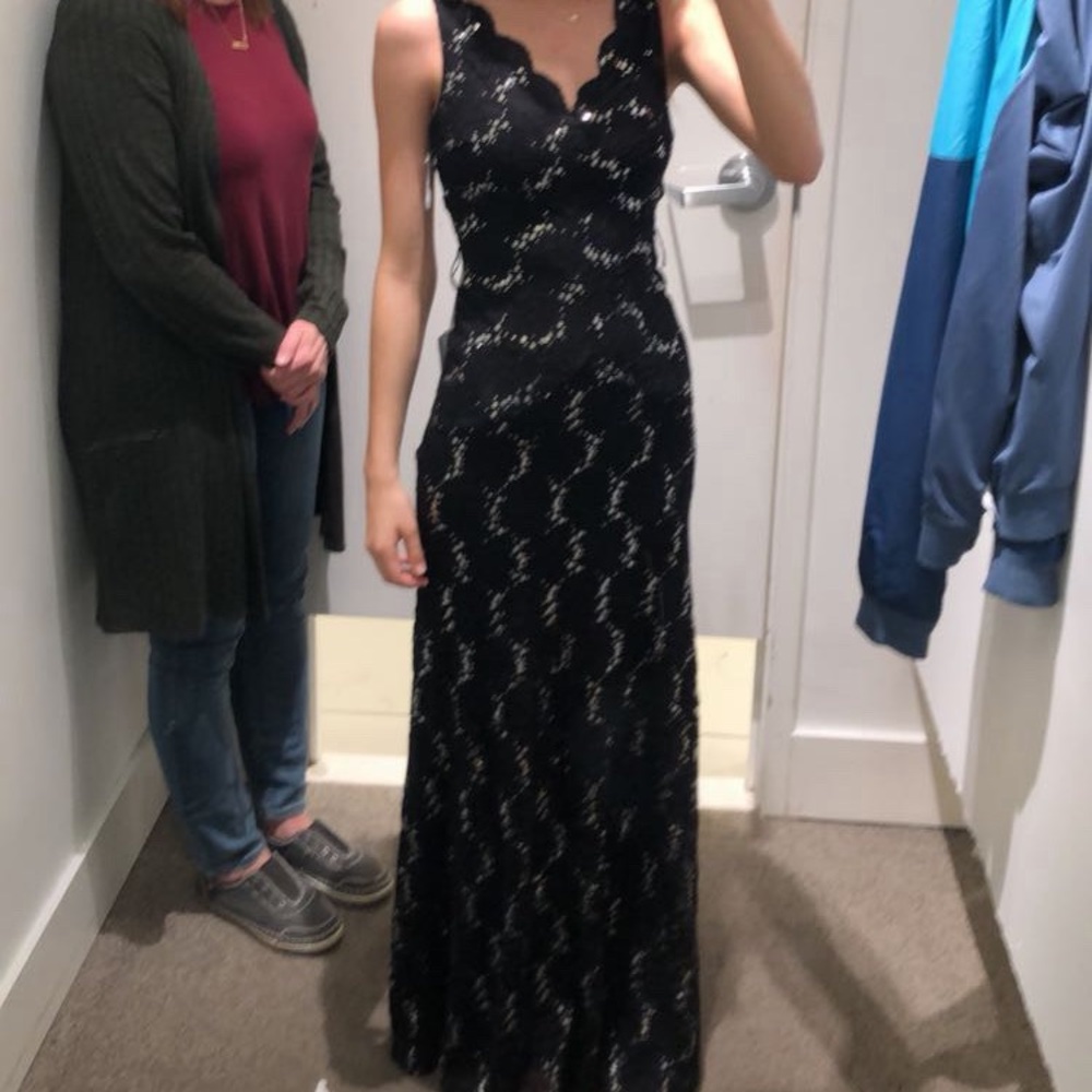 My Michelle Black Sequin Maxi Dress with Scalloped V-Neck